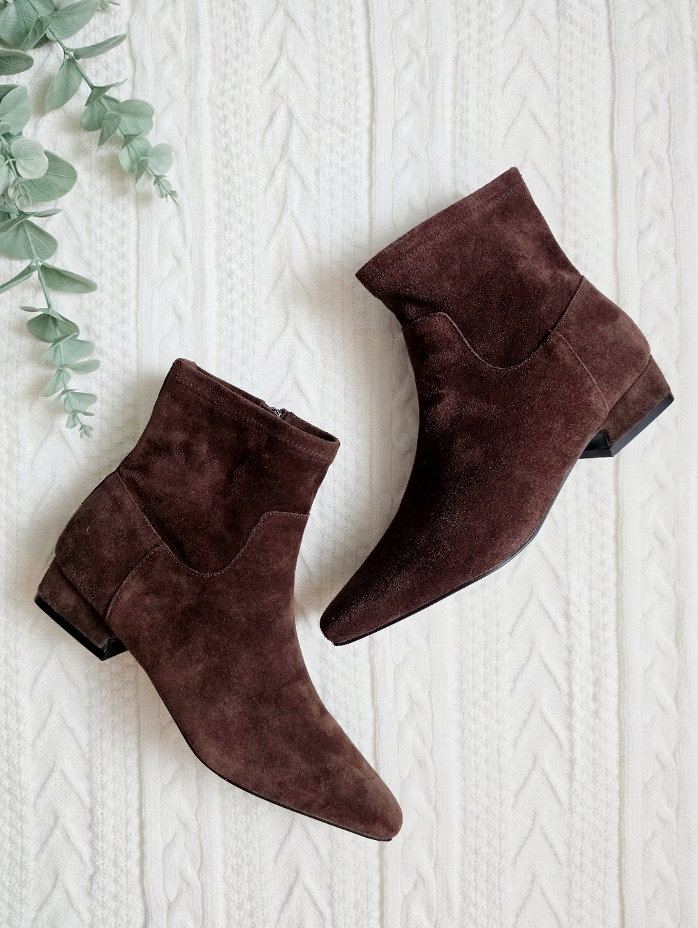 Jason Wu Genuine Leather Suede Booties Clip Pointed Toe Zipper Brown NWT 8.5